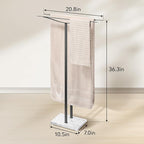 Bathroom Towel Rack Freestanding Floor Stand: Black 36in 2‑Bar Weighted Marble Base Towel Holder, Rustproof 304 Stainless Steel Drying Rack for Bath&Hand Towels, No‑Drill Slim Organizer, Spa Pool