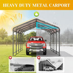 12' x 20' Carport, Heavy Duty Carport with Updated Roof & Enhanced Base, All Weather Steel Car Port, Multi-Use Car Port Garage, Metal Carports for Car, Truck, Boat, Tractors, Party, Grey