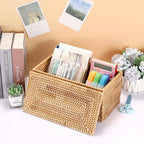 Hipiwe Rattan Basket Box with Lid Toilet Roll Storage Baskets Bin Handwoven Wicker Basket Box Bathroom Toilet Paper Holder Rectangular Baskets Bin for Shelf Home Decor, 11.8"Lx6.2"Wx6.1"H
