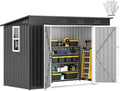 DWVO 9x4ft Metal Outdoor Storage Shed with Window, Lockable Tool Storage Sheds, Oversized Steel Garden Sheds with Sloped Roof for Backyard, Patio, Garage, Lawn, Dark Gray
