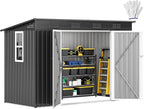 DWVO 9x4ft Metal Outdoor Storage Shed with Window, Lockable Tool Storage Sheds, Oversized Steel Garden Sheds with Sloped Roof for Backyard, Patio, Garage, Lawn, Dark Gray