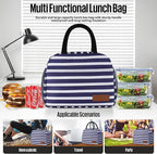 Lunch Bag Women/Men Lunch Box Women/Men (Dark blue+White Stripes)