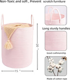 Woven Cotton Rope Laundry basket-15”X20” Laundry Hamper-Rope Storage Basket for Dirty Clothes, Toys and Blankets Perfect for Bathroom, Baby nursery and Living Room Storage (pink)