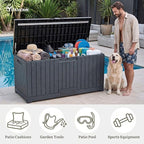 YITAHOME Outdoor Storage Box, 120 Gallon Waterproof Deck Box for Garden Tools, Patio Cushions, and Pool Accessories, Lockable, Easy Assembly, Versatile Bench or Table (Dark Gray)