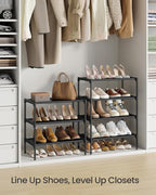 SONGMICS Shoe Rack, 4-Tier Shoe Storage Organizer, Space-Saving, 11.7 x 16.5 x 26 Inches, Entryway, Metal Frame, Non-Woven Fabric Shelves, Ink Black ULSH014BH01