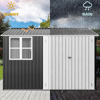 DWVO 10x10ft Large Tool Storage Shed with Window, Lockable Doors, and Sloped Roof, Oversized Steel Outdoor Storage Shed for Garden, Patio, Garage, Backyard, Lawn(Gray + White)