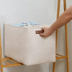 DULLEMELO Storage Baskets Large 16"x12"x12" Tall Rectangular Baskets Fabric Storage Bins for Organizing [1 Pack] Collapsible Linen Shelf Baskets for Clothes, Toys, Closet, Laundry (Beige)