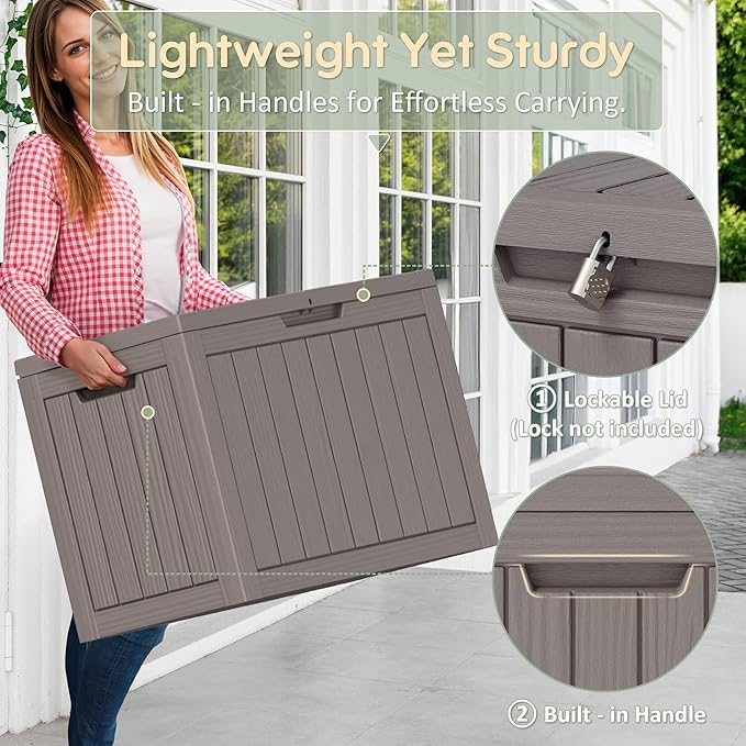 50 Gallon Outdoor Storage Box, Resin Deck Boxes Outdoor Waterproof For Patio Furniture, Garden Tools, Pool Supplies, Lockable And UV Resistant (Striped Gray)