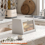 GHWIE Large Bread Box, Easy Access & Cleaning - Bamboo Bread Box for Kitchen Countertop with Acrylic Door (White, Medium)