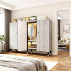 Heavy Duty Portable Closet with Cover Magnetic Doors, Metal Rolling Clothes Rack Heavy Duty 1500LBS, Foldable Clothing Rack, Garment Racks for Bedroom/ LivingRoom/ Rental (KT Woodgrain Gray, 59.05in)