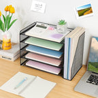 OPNICE Desk Organizer, 5-Tier Paper Organizer Letter Tray with Magazine Holder, Office Desk Accessories & Workspace Organizers, Desktop File Organizer for Office Supplies Storage, Black