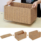 Vagusicc Wicker Storage Basket, Set of 2 Hand-Woven Paper Rope Wicker Basket, Small Storage Baskets for Organizing Toilet Paper Basket, Foldable Large Cube Storage Organizer Bins for Shelves (Natural)