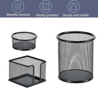 Pen Holder Desktop Pencil Organizer Metal Mesh Pen Cup Paper Clip Holder Memo Pad Holder Stationary Organizer for Desk 3 Pieces of a Set