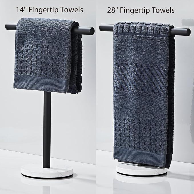 Hand Towel Holder, 15 Inch T-Shape Freestanding Towel Rack Stand for Bathroom & Kitchen Countertop with Matte Black Finish and Marble Base