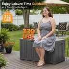 NEWBULIG 60 Gallon Deck Box, Waterproof Outdoor Storage Box with Lockable Lid, Patio Furniture Bench & Side Table, Outside Storage Container, Tool-Free Assembly, for Garden, Pool, Grey