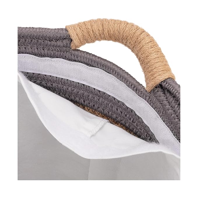 Seville Classics Premium Natural Handwoven Portable Laundry Bin Basket with Carrying Handles, Household Storage for Clothes, Linens, Sheets, Hamper with Liner, Gray