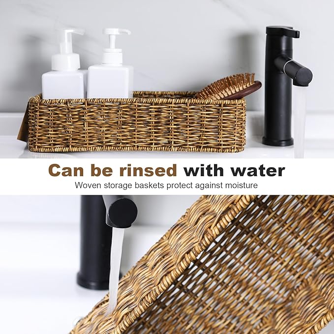 Resin Wicker Toilet Paper Basket: Water-Resistant Handmade Organizer - Natural Tan for Organic Back of Toilet Tank top & Scandinavian Kitchens 1pack