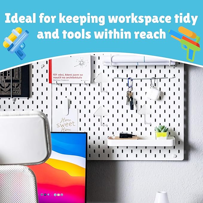 Skywin Peg Board for Nerf Gun Storage Organizer 14.2 x 8.5 x 11 inches - Hanging Holder Compatible with All Blasters Nerf Gun Rack Organizer for Wall Organization with 10 Triangle Hooks (White)