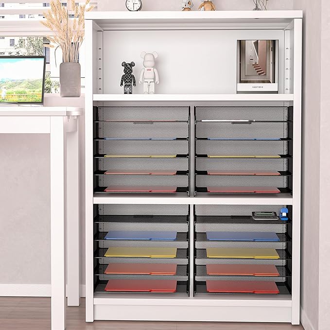 Legal/A4 5 Tier Paper Organizer,Paper Tray Holder for Desk,Letter Size File Holder/Sorter,File Folders Shelf Organizer for Office,School,Home,Solid Steel,Mesh,Sturdy,Leakproof,Large Capacity
