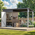 AECOJOY 5x3 FT Outdoor Storage Shed & Hardtop Gazebo Combo, 10x4 FT Metal Lean to Shed with 3‘x5’ Open Pergola, 2-in-1 Tool Sheds & Outdoor Storage for Patio, 30 Sq.Ft Covered