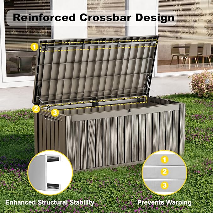 150 Gallon Deck Box Large Outdoor Storage Box Waterproof for Patio Furniture,Outdoor Cushions,Garden Tools and Pool Supplies,Weatherproof(Grey,150Gallon)
