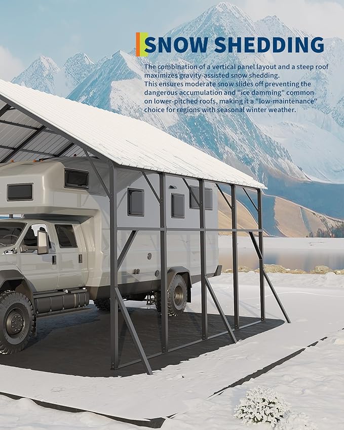 Garvee 20x20 ft Metal Carport Kit, 120° Steep-Pitch Vertical Roof for Snow Shedding, 173" High-Clearance RV & Tractor Shelter, Heavy-Duty 2 Cars Car Port with Reinforced Frame