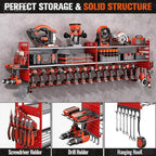 2-Pack Large Power Tool Organizer Wall Mount,Heavy Duty Cordless Tool Organizer with 18 Drill Holder,600 Lbs Capacity 3-Layer Garage Organization for Garage and Workshop (Red)