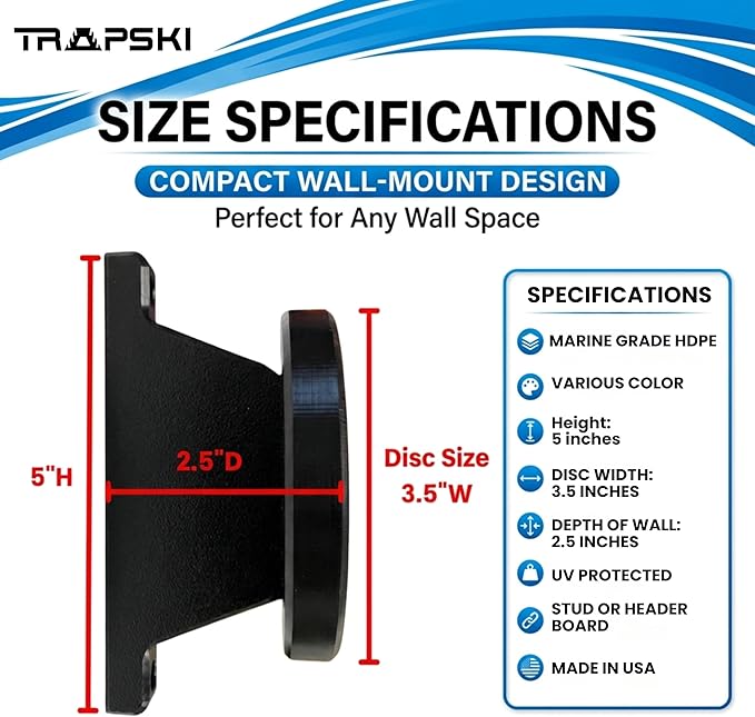 TRAPSKI Wall Ski Racks for Garage or Shed | HDPE Marine Grade Plastic | Indoor/Outdoor Use