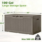 Greesum 100 Gallon Resin Deck Box Large Outdoor Storage, Imitation Rattan Weave Texture for Patio Furniture, Garden Tools, Pool Supplies, Weatherproof and UV Resistant, Lockable, Light Coffee