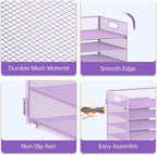 7 Tier Paper Organizer - Mesh Desktop File Holder with Handles for Office School Desk, Black (Purple)