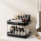 Countertop Coffee Station Organizer, 2 Tier Wine Glass Holder, Mug Display Shelf with Removable Drain Tray, Spice & condiment Rack for Kitchen, Bathroom Countertop Organizer, Black