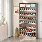 Tribesigns 2PCS Shoe Cabinet, 9 Tiers 40-45 Pairs Heavy Duty Wood Freestanding Shoe Storage Cabinet, 70.8'' Tall Shoe Cabinet with Open Storage for Entryway (Beige Gray)