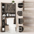 Over The Toilet Storage Cabinet, Farmhouse Storage Cabinet Over Toilet with 2 Barn Doors & Toilet Paper Holder Stand，Home Space-Saving Toilet Rack, for Bathroom, Restroom, Laundry