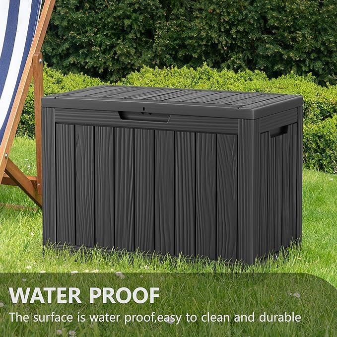 47 Gallon Resin Deck Box Outdoor Storage Box for Patio Furniture,Outdoor Cushions,Garden Tools and Pool Supplies,Waterproof,Lockable(Black,47Gallon)