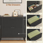 SEDETA 39.4" Filing Cabinet for Home Office, 2 Drawer File Cabinet, fit Legal/Letter/A4 Size, Modern Fluted Filing Cabinets with 2 Sliding Door Storage, Printer Stand, Black