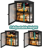 Corner Bread Box for Kitchen Counter, Bamboo Wood Large Capacity Bread Storage Bin with Acrylic Wavy Door Panel (Black, Extra Large)