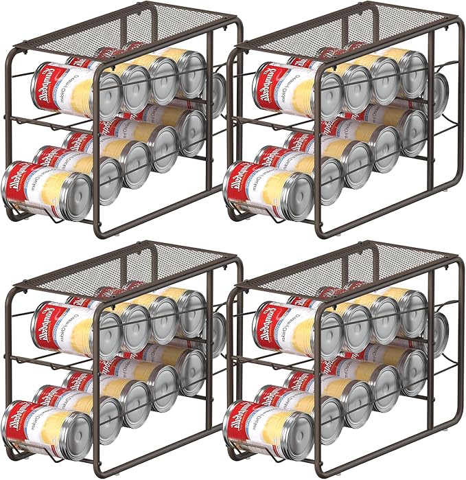 MOOACE 4 Pack Can Organizer for Pantry, Stackable Soda Can Dispenser Rack, Pantry Organizer Canned Food Storage Holder for Kitchen Refrigerator Cabinet, Bronze