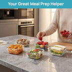 Vtopmart 5Pack 17.5oz Glass Storage Containers with Lids, Glass Meal Prep Food Container Sets with Snap Airtight Lids for Microwave, Oven, Freezer and Dishwasher, Green
