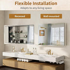 BEAUTYPEAK Bathroom Medicine Cabinet Mirror with Storage, 36 Inch x 26 Inch Silver Medicine Cabinet with Double Door & Adjustable Shelves for Vanity, Tempered, Aluminum Surface, Wall-mount or Recessed
