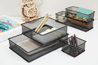 Annova Mesh Stackable Drawer Cabinet and Shelf Organizer Bins Storage Basket School Office Supply Holder Tray- Set of 2 (Black, 3x3x2 Inch)