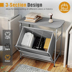 COSTWAY Laundry Hamper with Ironing Board, 3 Section Tilt Out Laundry Cart with 3 Separated Removable Bags, Lockable Wheels, Heavy-Duty Laundry Sorter Clothes Basket Organizer for Bedroom, Bathroom