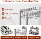 2 Tier Dish Drainers Drying Rack for Kitchen Counter Large Stainless Steel Dishes Drain with Drainboard, Space Saving, Big Modern Silver Countertop Metal Plates Dryer Strainer Holder and Extra Tray