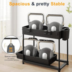 2 Pack Multi-Purpose Under Sink Organizers and Storage, 2026 Pull Out Cabinet Organizer for Bathroom & Kitchen, Under Cabinet Organizer with Hooks Hanging cup, Black