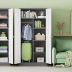 INTERGREAT Metal Wardrobe Closet, 72" Locking Storage Wardrobe Cabinet with White Doors and Shelves, 18 "D x 36" W Steel Clothes Storage for Office, Home, School, Gym (White Grey)