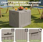 Greesum 40 Gallon Outdoor Deck Box, Resin Storage for Patio Furniture, Garden Tools, Pool Supplies, Weatherproof and UV Resistant, Lockable, Light Coffee