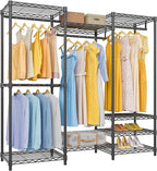 VIPEK V5 Medium Portable Closet Wardrobe Heavy Duty Clothes Rack, Freestanding Closet Metal Clothing Rack with 4 Hang Rods & 8 Shelves, Adjustable Custom Closet Rack, 56.7" Lx15.7 Wx76.4 H, Black