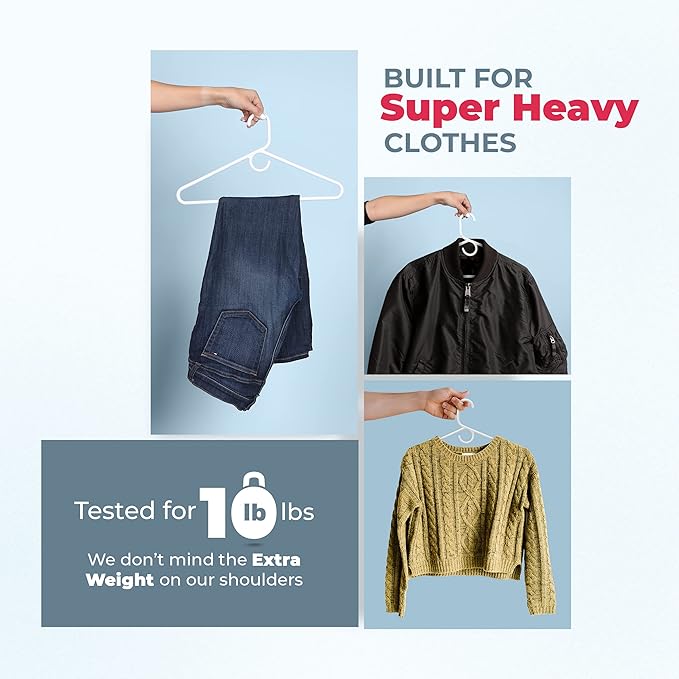 Neaties Super Heavy Duty Clothes Hangers 100+ Pack (216 Count) – Made in the USA - 10lb Capacity, Thick Plastic Hangers for Pants, Coats, Jackets, Jeans and Adult Clothing – White & Black