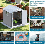 Devoko 6x6 FT Plastic Outdoor Storage Shed with Floor, Resin Garden Shed with Lockable Door and Window, Waterproof Outside Tool Storage Shed for Patio, Garden, Backyard, Light Gray