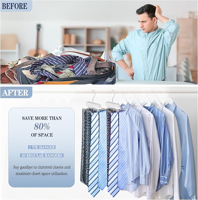Tie Rack Belt Hanger for Closet Fitnice Upgraded Non Slip Tie Hanger Space Saving with 20 Foldable Hooks Wooden Belt Tie Organizer for Tank Tops Bras Cami Scarves