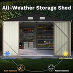 Patiowell 10x14 FT Storage Shed, Outdoor Metal Steel Garden Shed with Lockable Door and Sloping Roof, Large Outside Utility Tool Sheds for Backyard Garden Patio, Brown